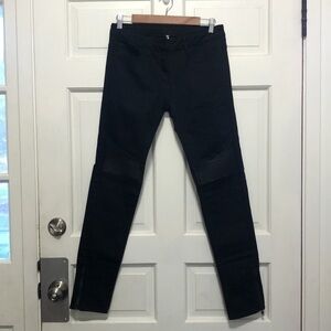 𝅺sandro Paris Leather Trim Moto Skinny Jeans Zipper Ankle Size 40